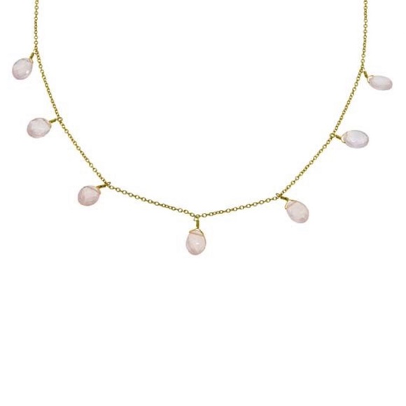 Rose Quartz & 14k Gold Plated Station Necklace - Picture 5 of 6